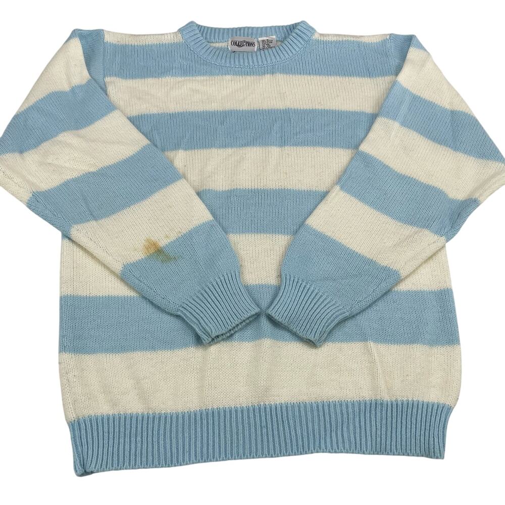 VTG 90s Collections Blue and White Striped Knit Sweater, Size M